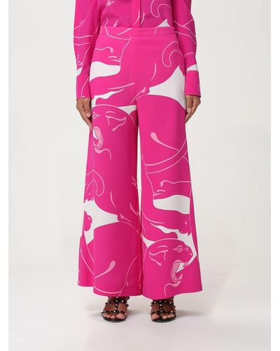 Valentino Trousers In Printed Silk - Pink