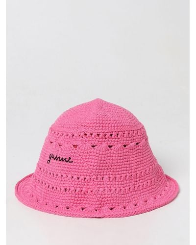 Ganni Cappello in crochet di cotone organico con logo - Rosa
