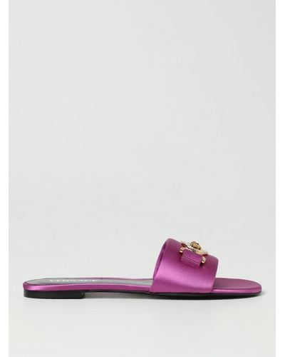 Versace Slides In Satin And Leather - Purple
