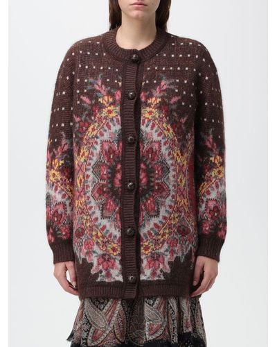 Etro Cardigan In Jacquard Mohair Wool Blend - Red