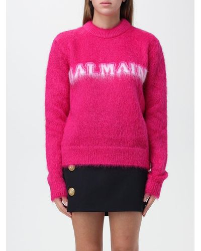 Balmain Sweater In Mohair Wool Blend - Pink