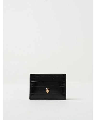Alexander McQueen Credit Card Holder In Crocodile-print Leather - White