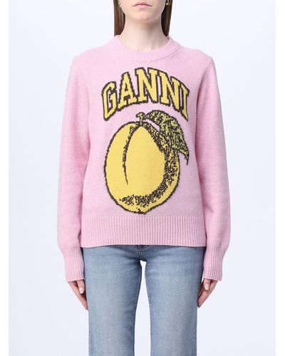 Ganni Sweater In Wool - Pink