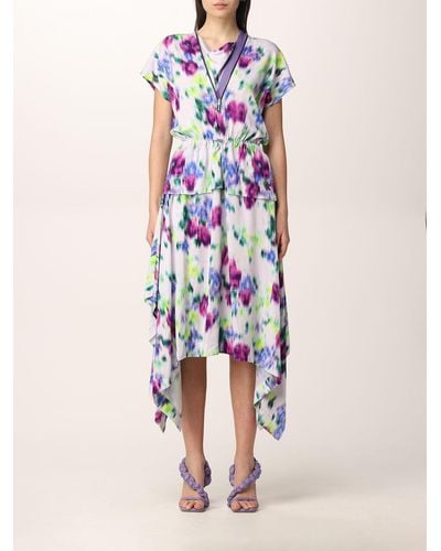 KENZO Midi Dress With Blurred Flowers Print - Blue