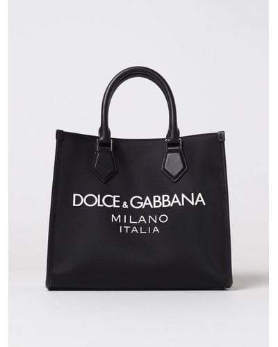 Dolce & Gabbana Bag In Nylon And Leather With Rubberized Logo - Black