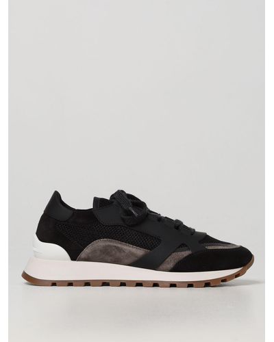 Brunello Cucinelli Leather And Mesh Sneakers - Black