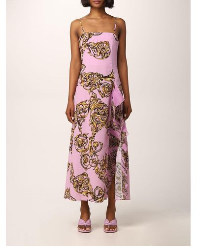 Versace Long Dress With Baroque Pattern - Pink