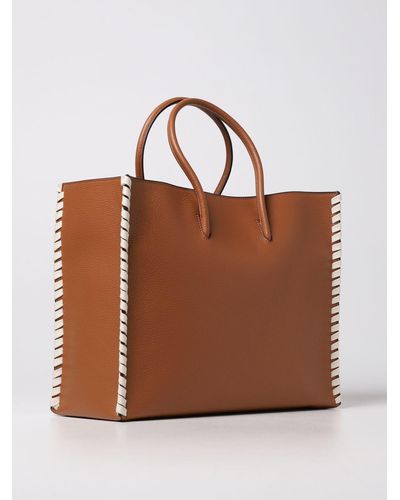 Coccinelle Tote Bag In Grained Leather - Brown