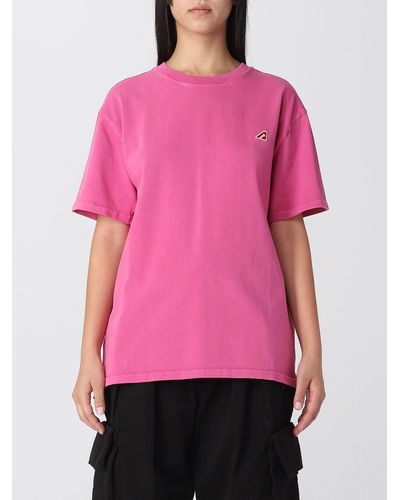 Autry Cotton T-shirt With Embroidered Monogram - Pink