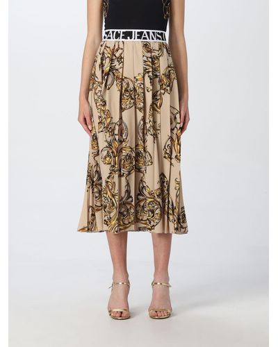 Versace Pleated Skirt With Baroque Print - Natural
