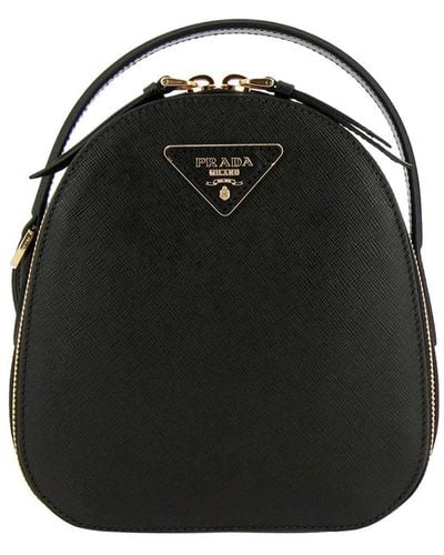 Prada Odette Mini Backpack In Saffiano Leather With Triangular Logo - Black