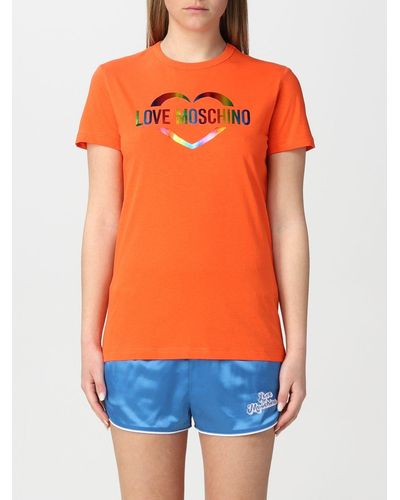 Love Moschino T-shirt in cotone con logo - Arancione