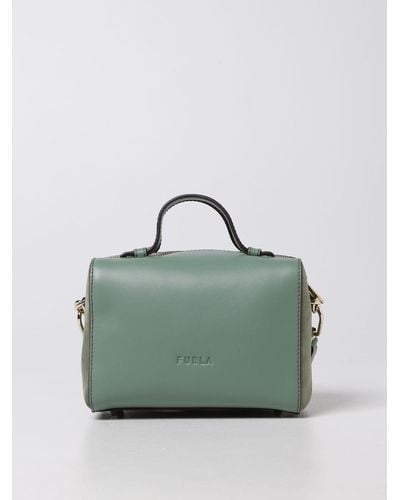 Furla Satchel In Leather And Suede - Green