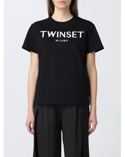 Twin Set Basic T-shirt With Embroidered Logo - Black
