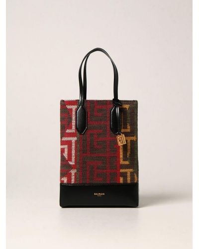 Balmain Monogram Fabric And Leather Bag - Red