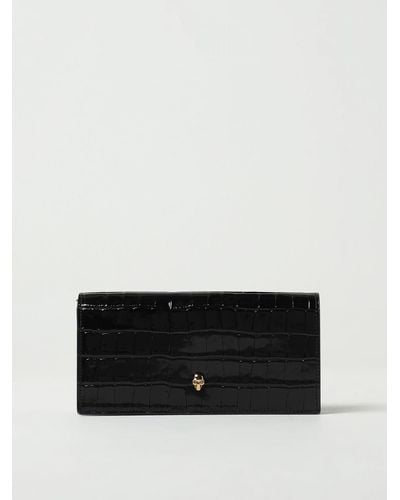 Alexander McQueen Wallet Bag In Croco Print Leather - Black