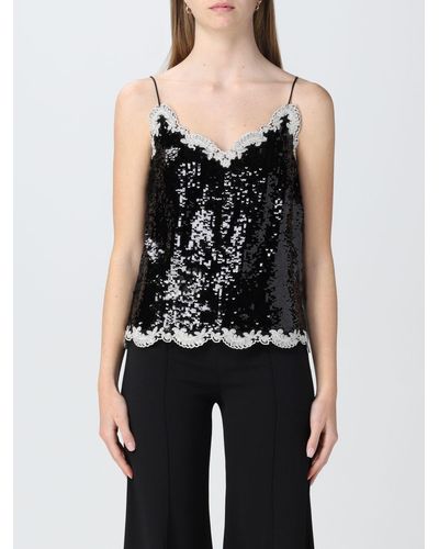 Twin Set Tank Top With Sequins And Embroidery - Black