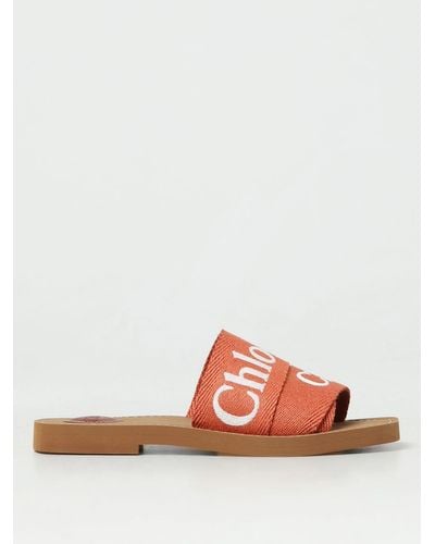 Chloé Woody Canvas Slides With Embroidered Logo - Pink