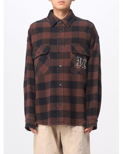 Palm Angels Flannel Shirt With Check Pattern - Gray