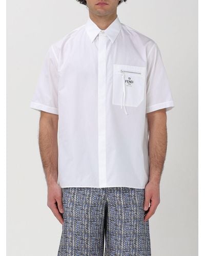 Fendi Camicia in cotone con logo - Bianco