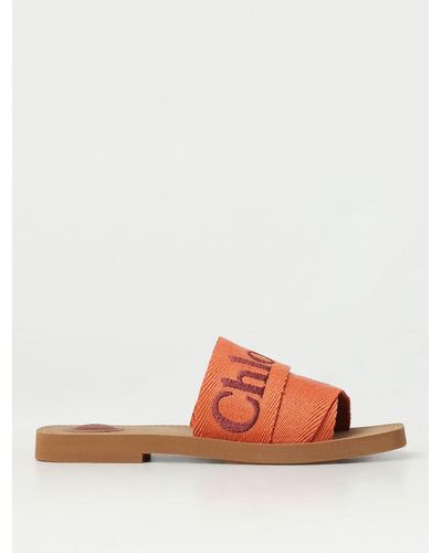 Chloé Woody Canvas Slides With Embroidered Logo - Orange