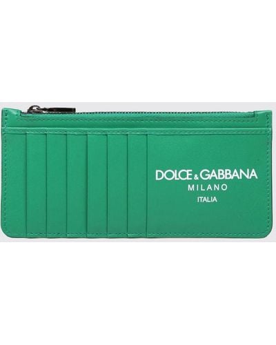 Dolce & Gabbana Portacarte di credito verticale in pelle di vitello con logo - Verde
