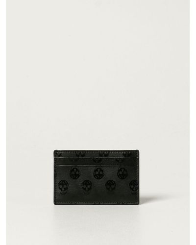 Alexander McQueen Porta carte di credito in pelle con teschi - Nero