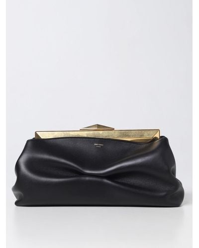 Jimmy Choo Diamond Frame Clutch In Leather With Laminated Logo - Black