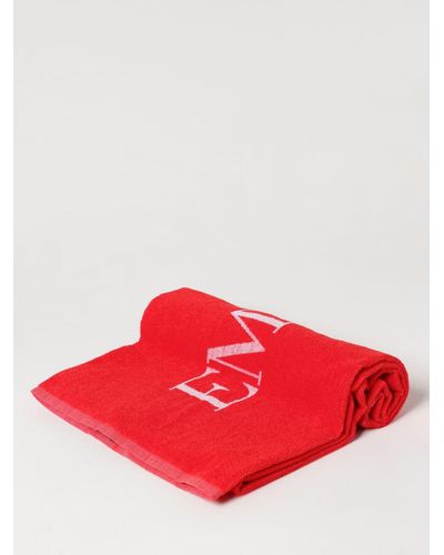 Emporio Armani Telo da bagno in spugna di cotone con logo - Rosso