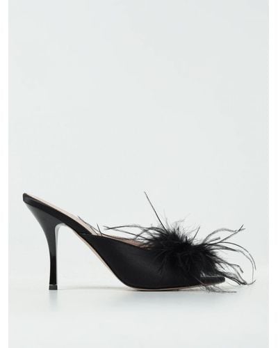Pinko Mule Sandals With Feathers - Black