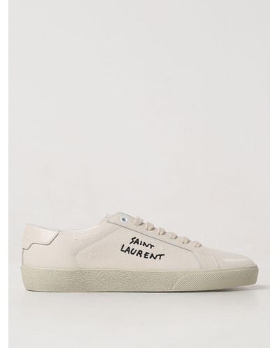 Saint Laurent Court Classic Embroidered Trainers - Natural