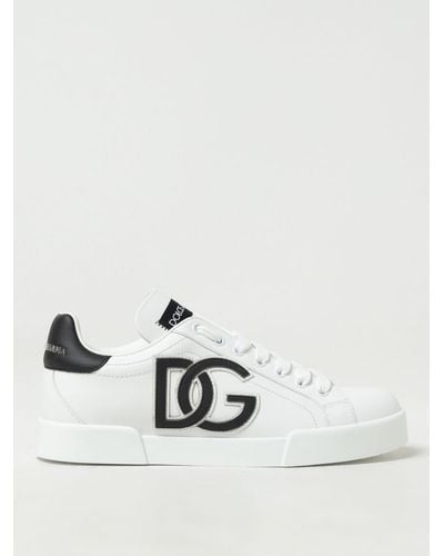 Dolce & Gabbana Zapatillas blancas de cuero con logo patch - Blanco