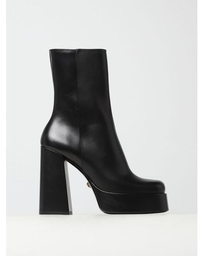 Versace Ankle Boots In Smooth Leather - Black