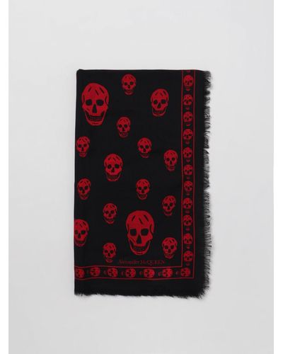 Alexander McQueen Écharpe en laine à imprimé tête de mort - Rouge