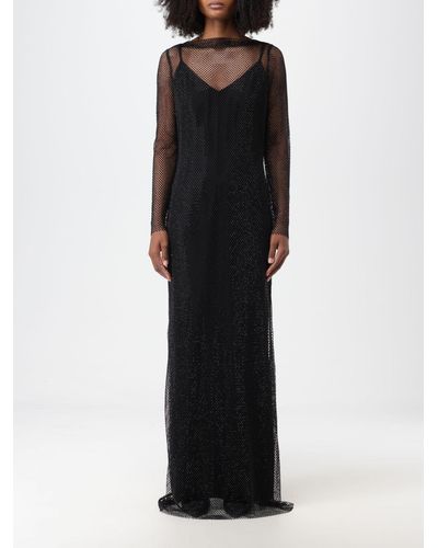 Max Mara Dress In Mesh Fabric With Embedded Crystals - Black