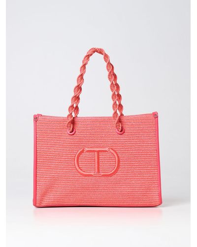 Twin Set Bag In Cotton And Synthetic Leather - Pink