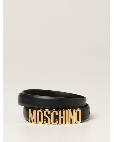 Moschino Leather Belt With Metallic Logo - Black