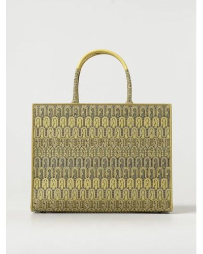 Furla Opportunity L Bag In Canvas With Jacquard Logo - Natural