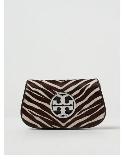 Tory Burch Reva Clutch In Animal Print Pony Leather And Natural Grain Leather - Multicolour