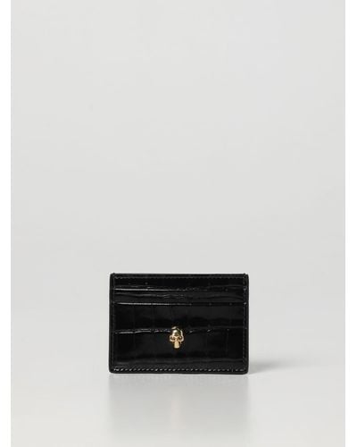 Alexander McQueen Credit Card Holder In Croco Print Leather - White