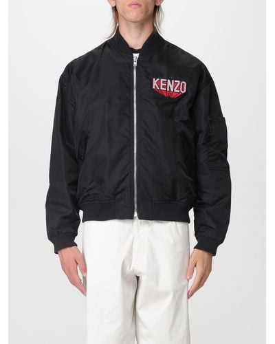 KENZO Bomber Jacket In Nylon With Printed Logo - Black