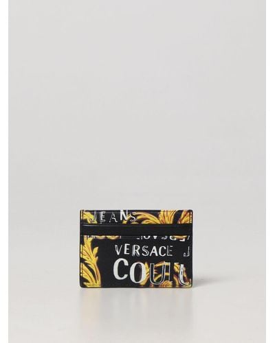 Versace Portacarte di credito in pelle sintetica saffiano con stampa - Bianco