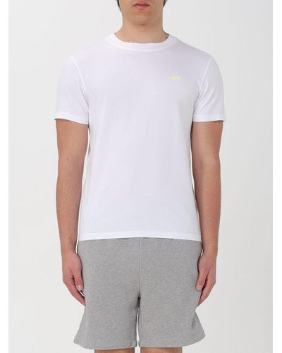 Sun 68 T-shirt in cotone con logo ricamato - Bianco