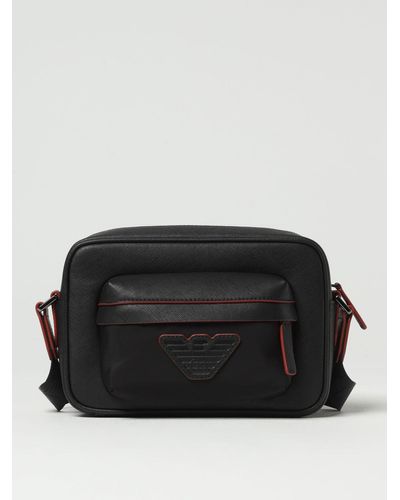 Giorgio Armani Men's Leather and Nylon Crossbody Bag, Black, Men's, Travel Commuting & Luggage Bags Crossbody Bags Messenger Bags & Camera Bags