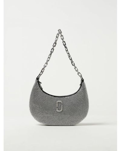 Marc Jacobs Borsa The Rhinestone Small Curve Bag in maglia metallica con strass incastonati - Grigio
