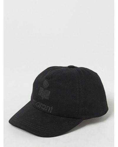 Isabel Marant Hat In Cotton With Glitter Logo - Black