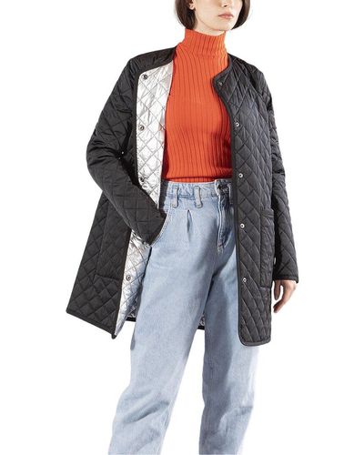 Jane Post Long Reversible Collarless Quilted Coat - Blue