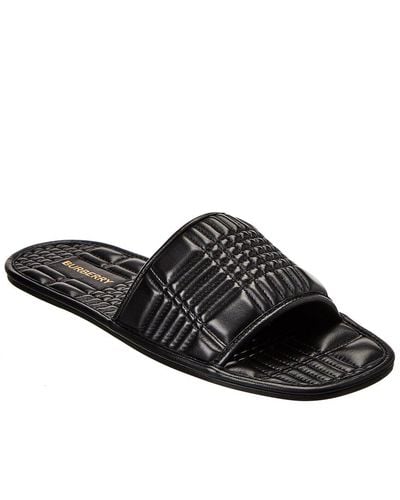 Burberry Embroidered Detail Quilted Leather Slide - Black