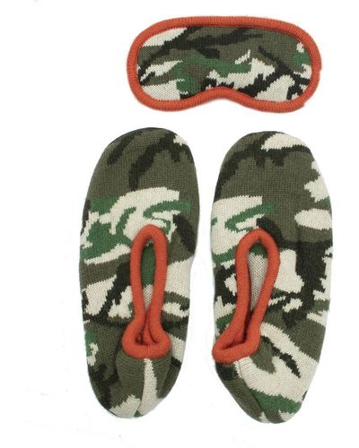 Portolano Ballerina Slippers And Eyemask In Camouflage Design - Green