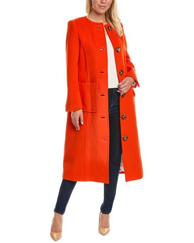 PEARL BY LELA ROSE Belted Brushed Wool-blend Coat - Red